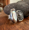 sterling silver pearl and ammonite ring