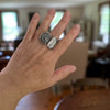 sterling silver pearl and ammonite ring