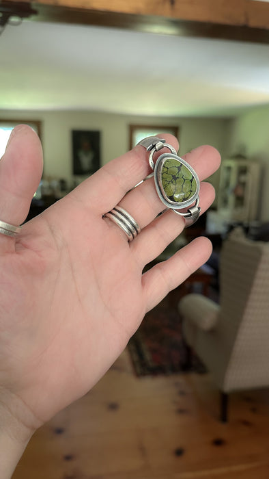 Green Turquoise Cuff Bracelet in Sterling Silver