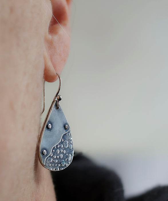 silver dangle earrings with texture