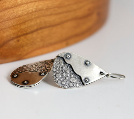 silver dangle earrings with texture