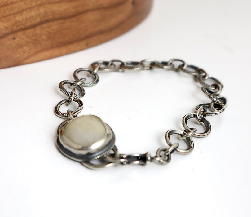 Sterling Silver and Snowy Quartz Beach Stone Bracelet