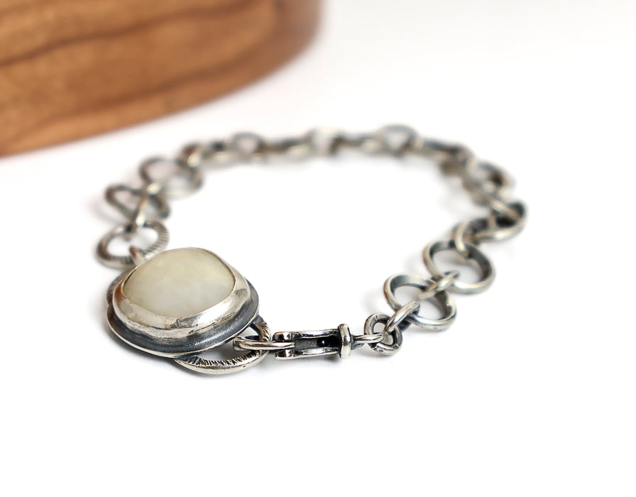 Sterling Silver and Snowy Quartz Beach Stone Bracelet
