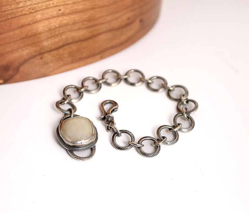 Sterling Silver and Snowy Quartz Beach Stone Bracelet