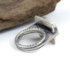 Sterling silver ring with round Emerald Valley turquoise from Nevada in square bezel setting, triple textured band, handmade by LjB Jewelry