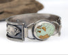 Sterling silver cuff bracelet with Royston turquoise from Nevada, reticulated silver detail, patina finish, handmade by LjB Jewelry