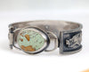 Sterling silver cuff bracelet with Royston turquoise from Nevada, reticulated silver detail, patina finish, handmade by LjB Jewelry
