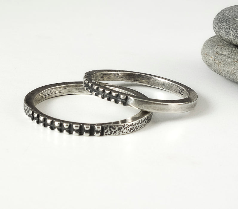 Thin Silver Textured Stacking Ring