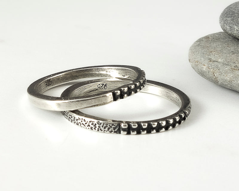 Thin Silver Textured Stacking Ring