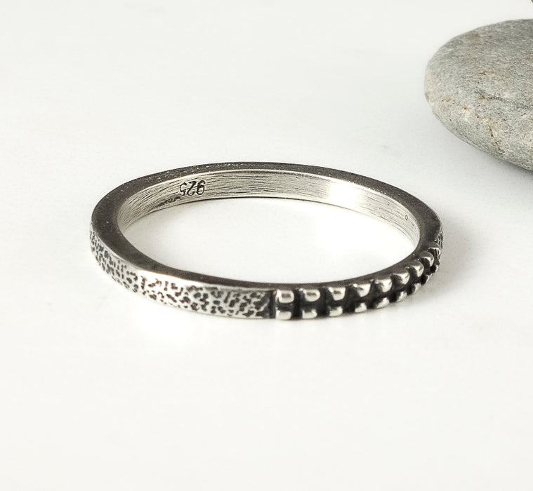 Thin Silver Textured Stacking Ring