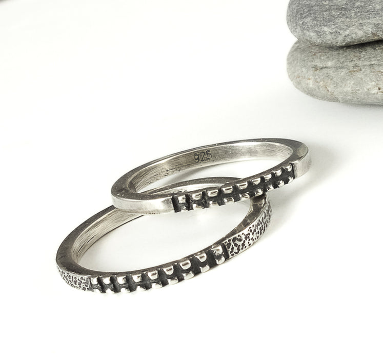 Thin Silver Textured Stacking Ring