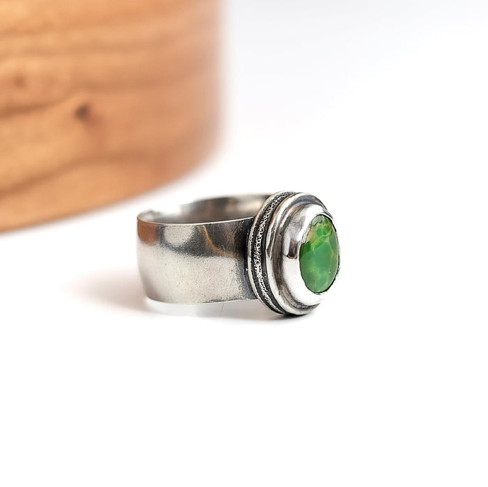 sterling silver ring with green turquoise