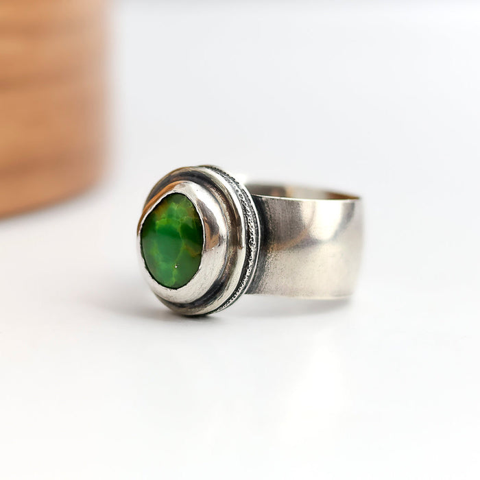 sterling silver ring with green turquoise