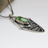 Sterling silver pendant necklace with Sierra Bella turquoise from Sonora Mexico, textured shield shape with twisted wire, patina finish, handmade by LjB Jewelry