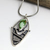 Sterling silver pendant necklace with Sierra Bella turquoise from Sonora Mexico, textured shield shape with twisted wire, patina finish, handmade by LjB Jewelry