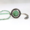 Sterling silver hollow form pendant with Emerald Valley turquoise from Nevada on faceted green apatite bead strand, handmade by LjB Jewelry