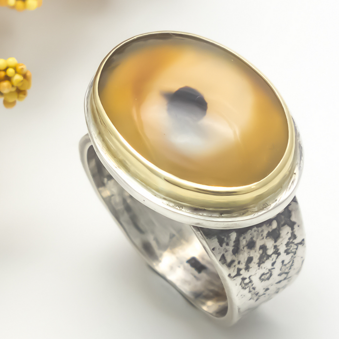 sterling silver and gold agate ring for women