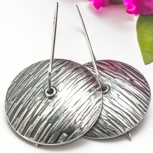 Silver Textured Dangle Earrings