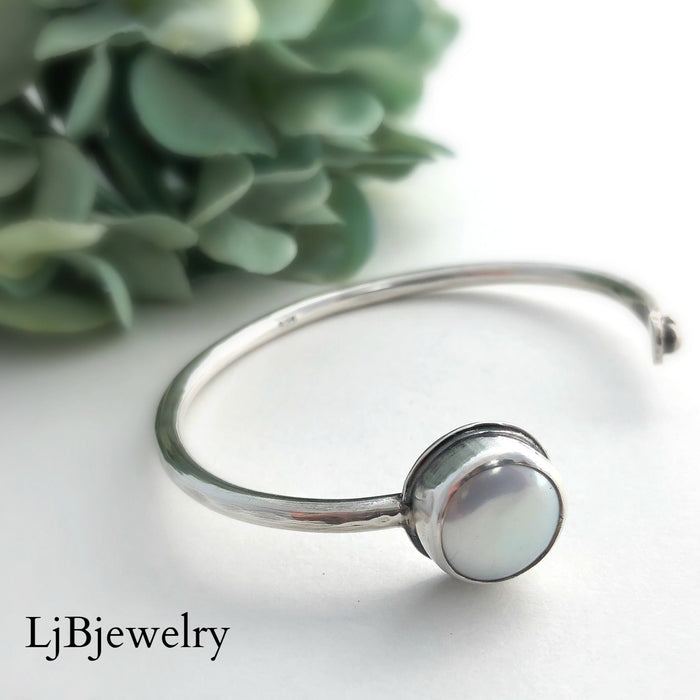 sterling silver pearl cuff bracelet