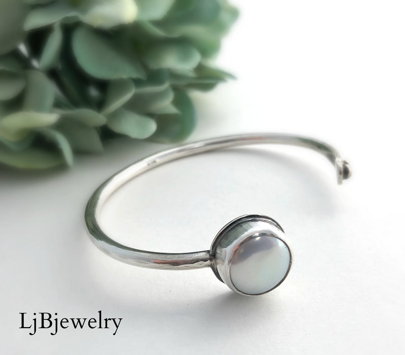 sterling silver pearl cuff bracelet