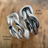sterling silver infinity knot ring showing with patina and without patina