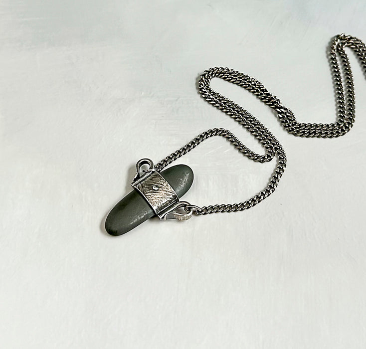 sterling silver beach stone pendant
