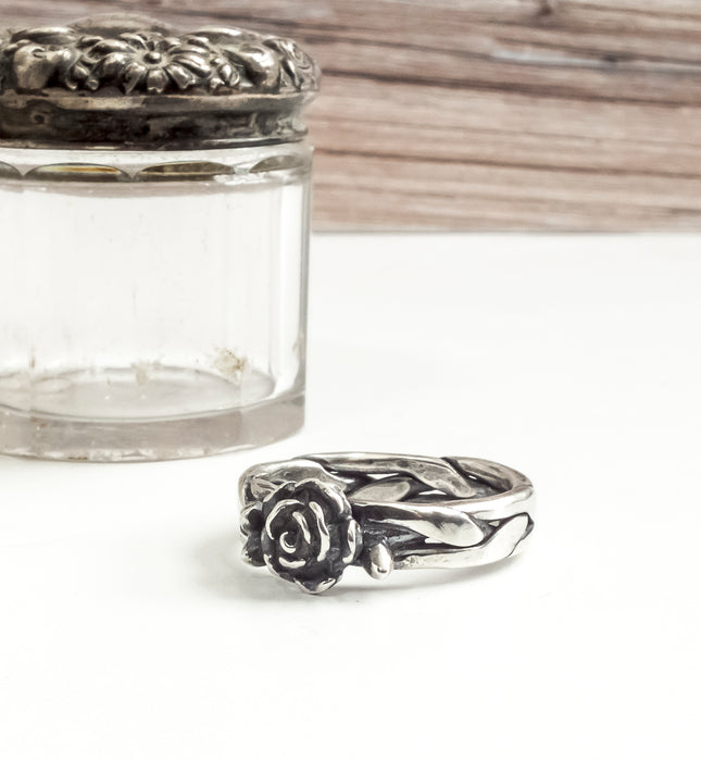 silver rose ring