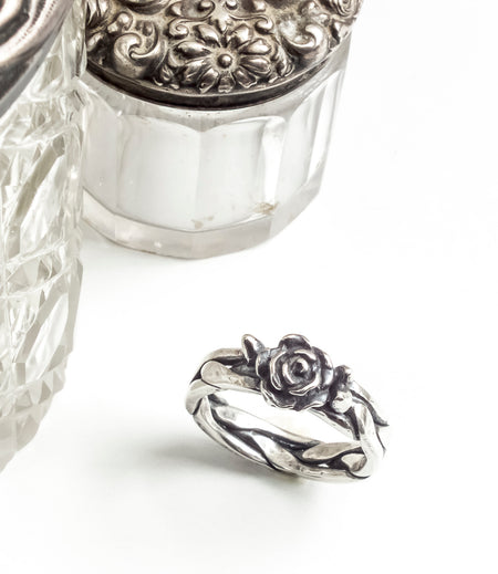 silver braided rose ring
