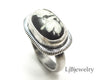 sterling silver ring with chinese writing stone cabochon