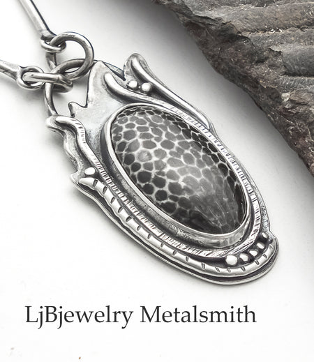 oval fossil stone pendant necklace