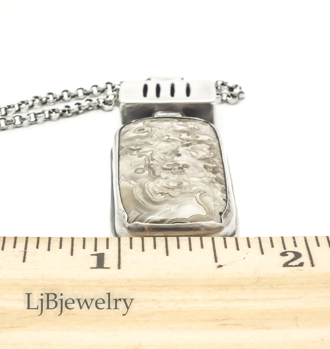 Crazy Lace Agate Silver Pendant Necklace