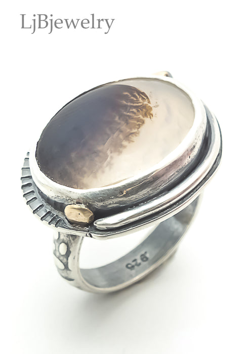 Sterling Silver and Gold  Agate Ring