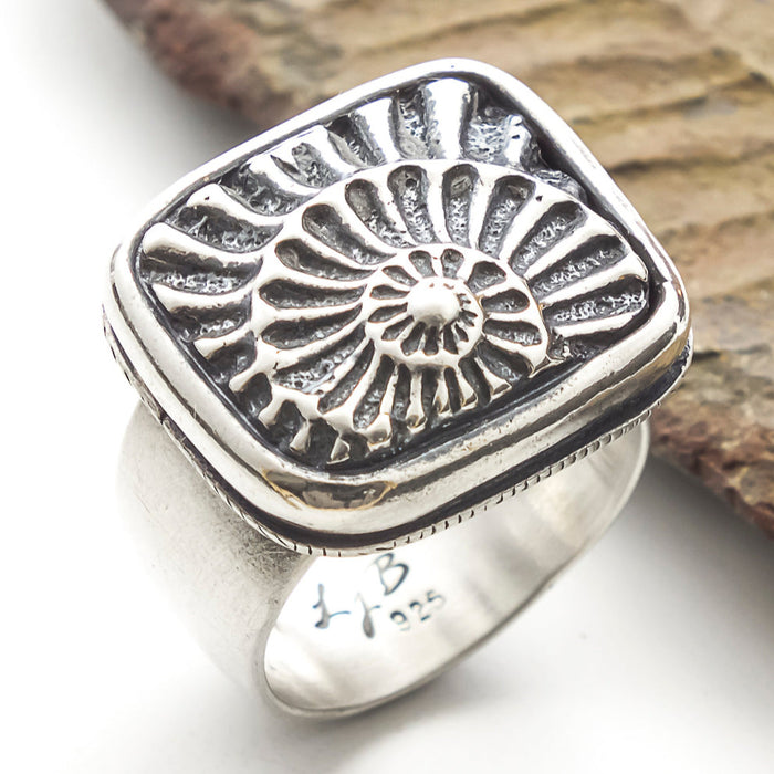 sterling silver ammonite ring