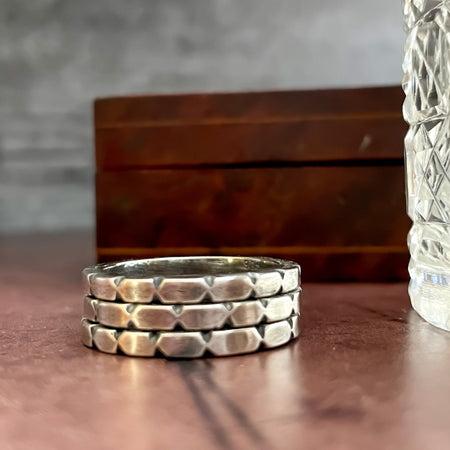 carved sterling silver stacking rings made with square ring band