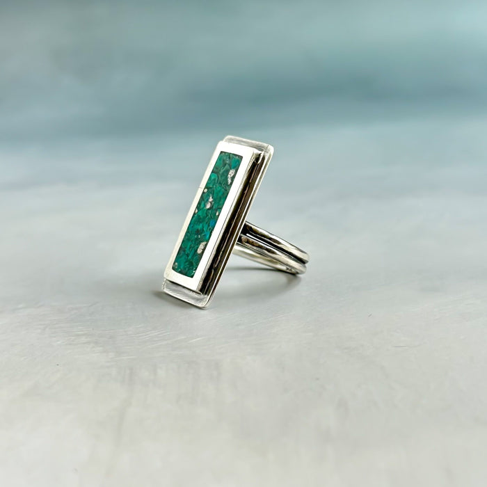 sterling silver chrysocolla inlay ring