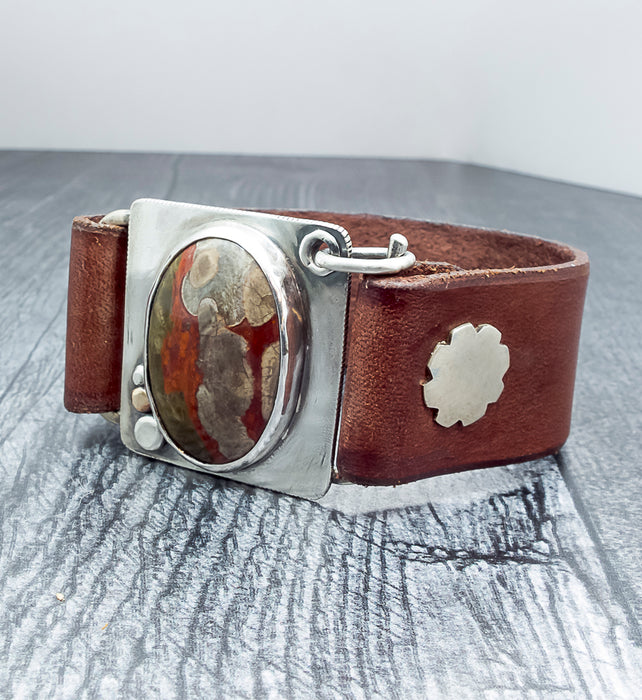 leather bracelet with jasper stone