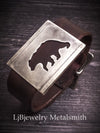 leather cuff with silver bear slider