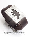 leather cuff bracelet with silver bear slider