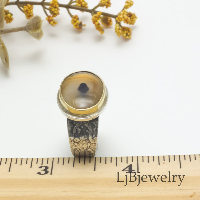 montana agate silver and gold  ring