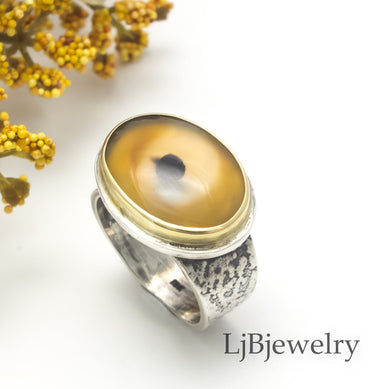 montana agate silver  and gold ring