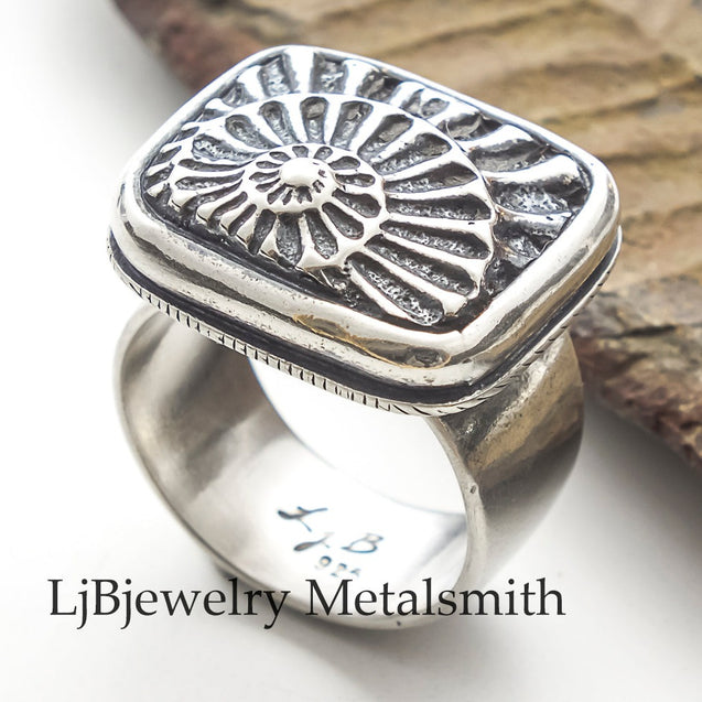 silver ammonite ring