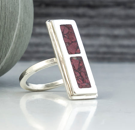 sterling silver red agate inlay ring