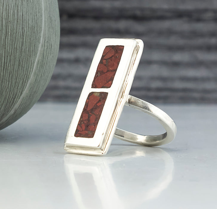 sterling silver ring with red agate inlay