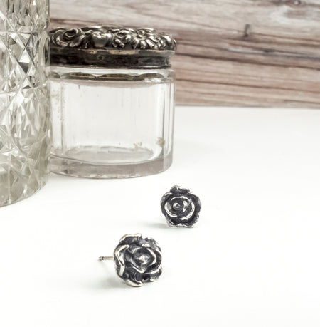 small sterling silver rose stud earrings