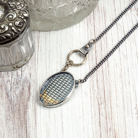 silver grid texture pendant