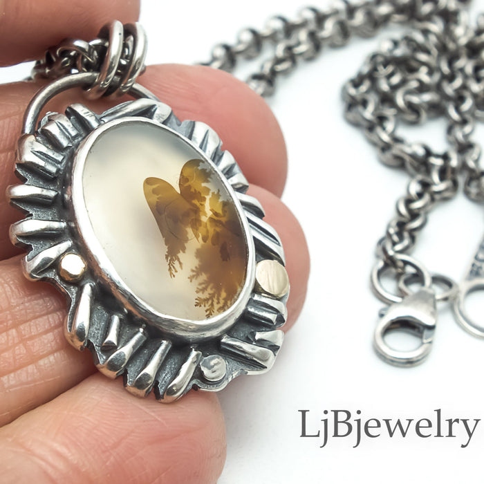 silver and gold dendritic agate neckalce