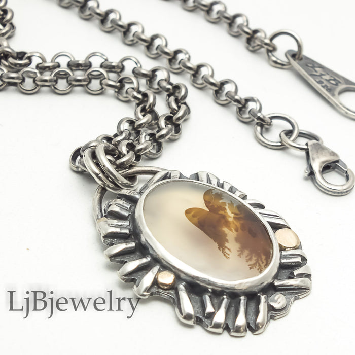 silver and gold dendritic agate neckalce