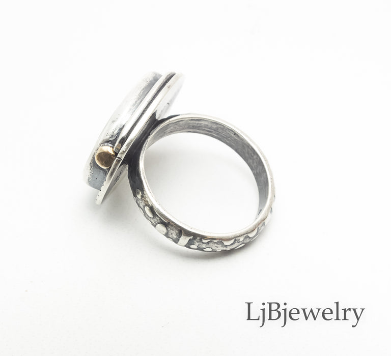 silver dendritic agate ring