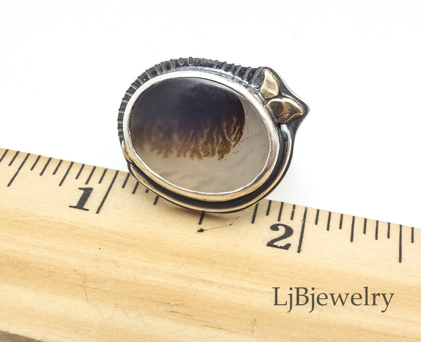 silver dendritic agate ring