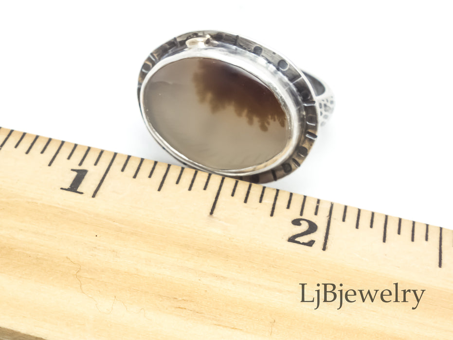 silver dendritic agate ring